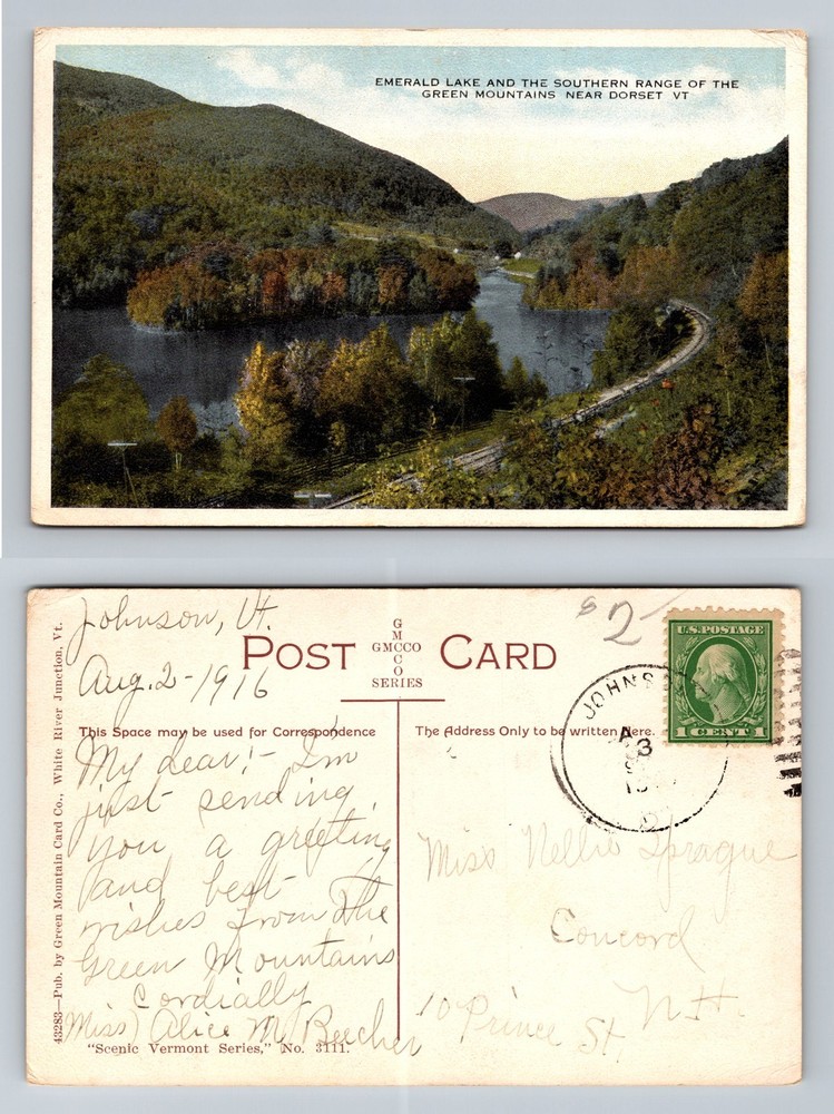 Dorset, VT-Vermont, Emerald Lake and Green Mountains Range Vintage Postcard