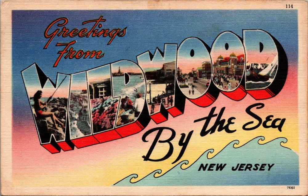 Vintage Greetings From Wildwood NJ Linen Postcard 1945 Large Letter Multi-View