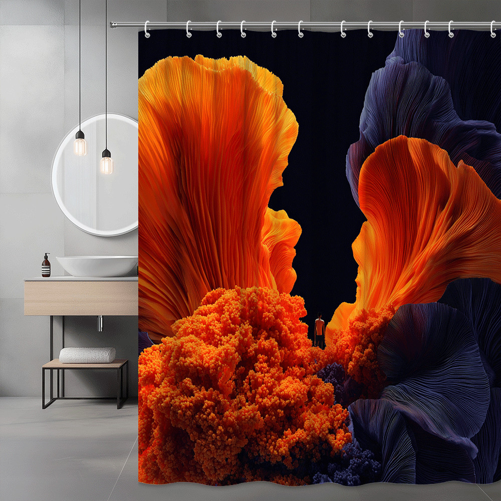 Abstract Orange Purple Floral Shower Curtain Graphic Art