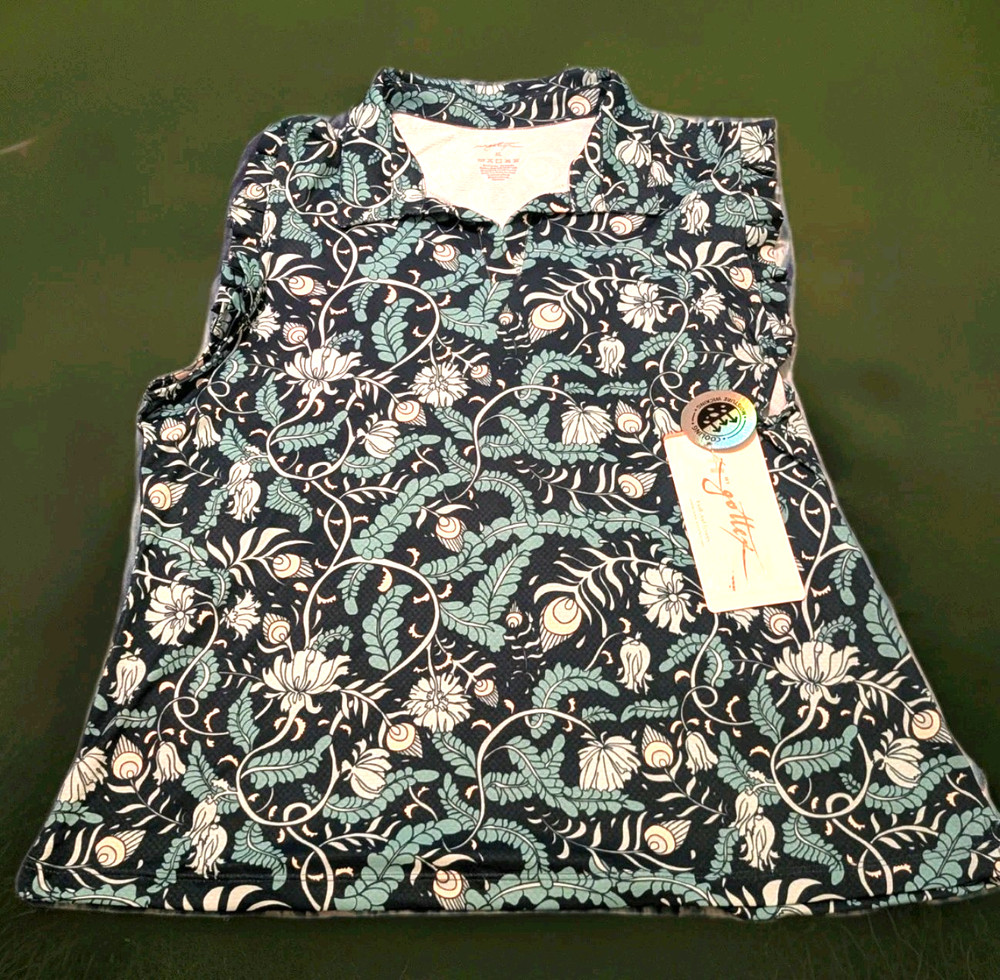 NEW GOTTEX Peacock Garden Ruffle Sleeveless Womens Golf Tennis Polo Shirt XL