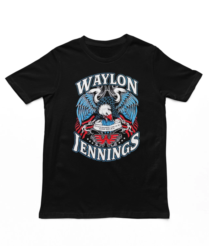 Waylon Jennings Lonesome T Shirt Mens Country Rock Music Classic Band Tee Black