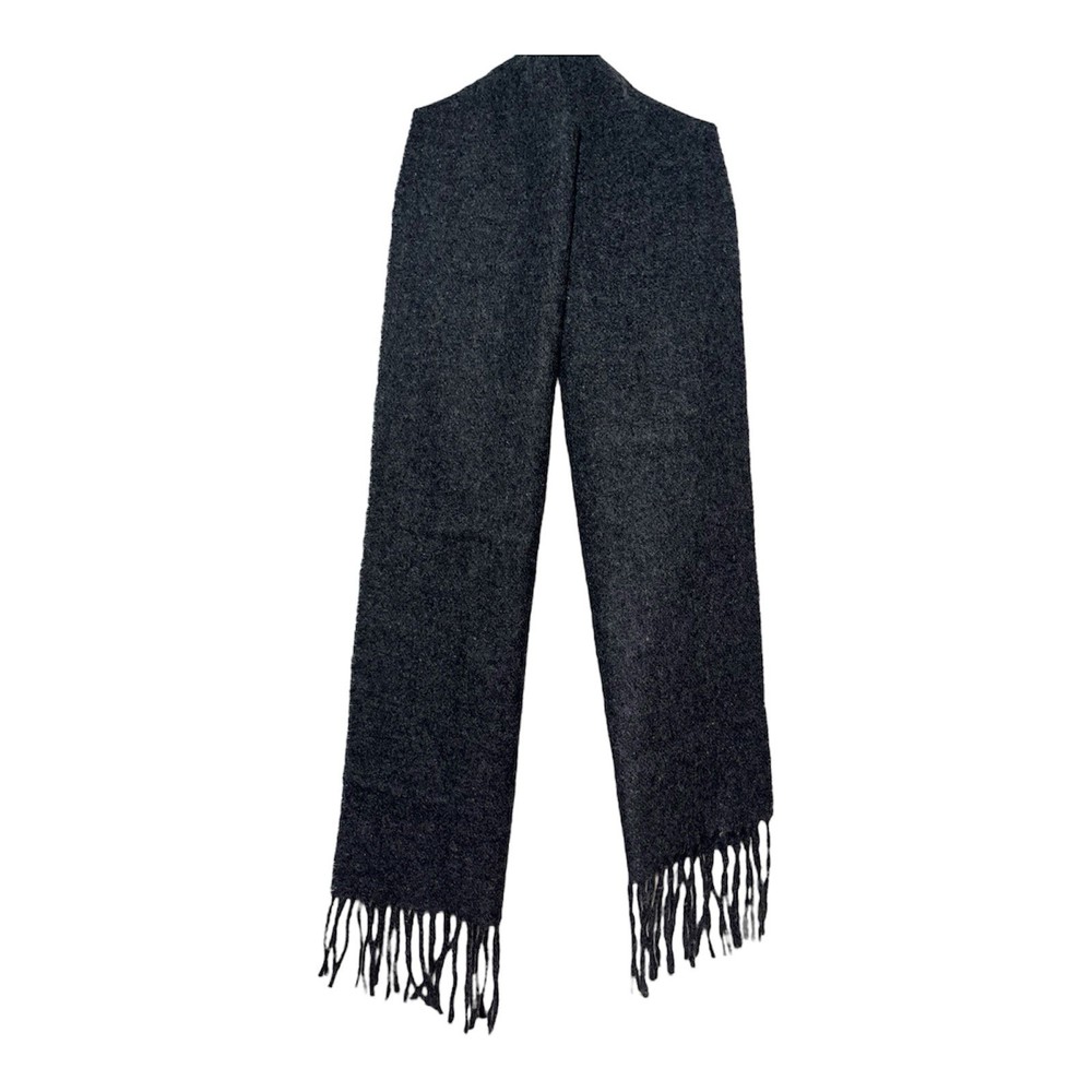 Vintage Geoffrey Beene Gray Solid Lambswool Scarf w/ Fringe, Made in Italy