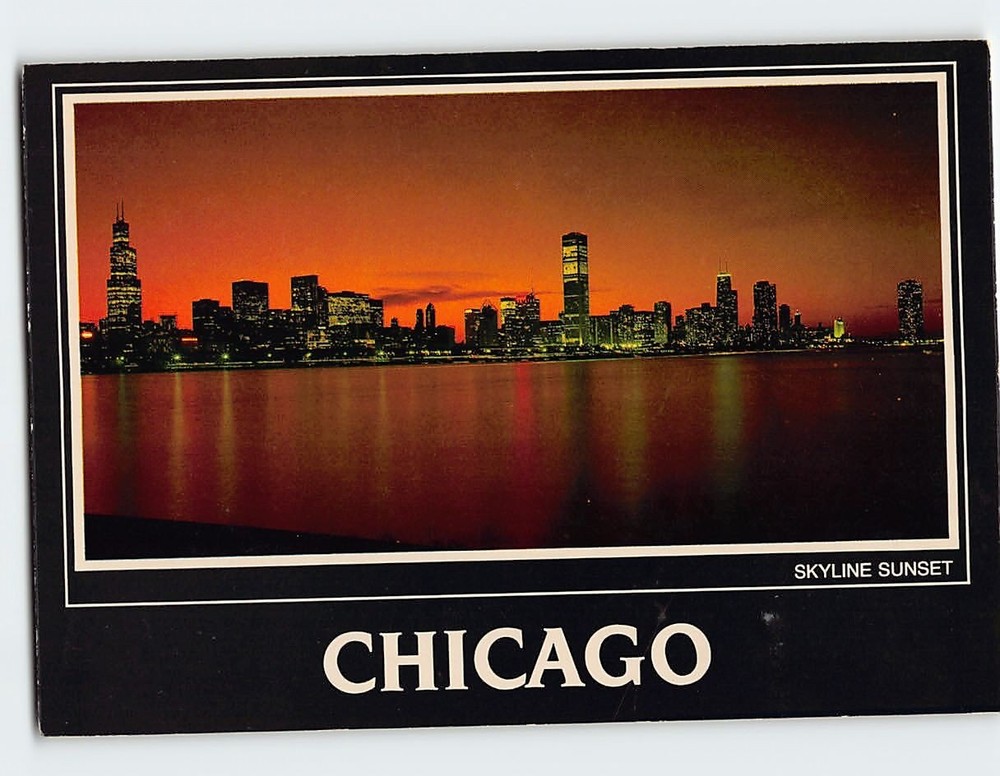 Postcard Skyline Sunset Chicago Illinois USA North America