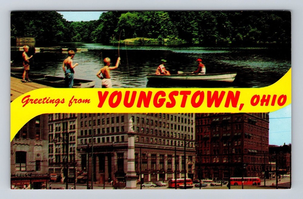 Youngstown OH-Ohio, General Banner Greeting, Antique Vintage Souvenir Postcard