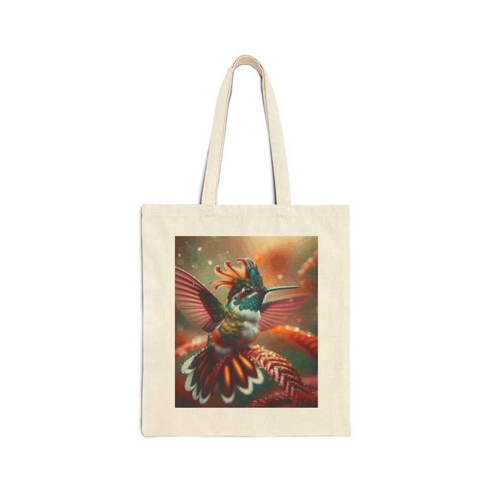 Cotton Canvas Tote Bag Frilled Coquette Hummingbird Nature Design 2, Gift