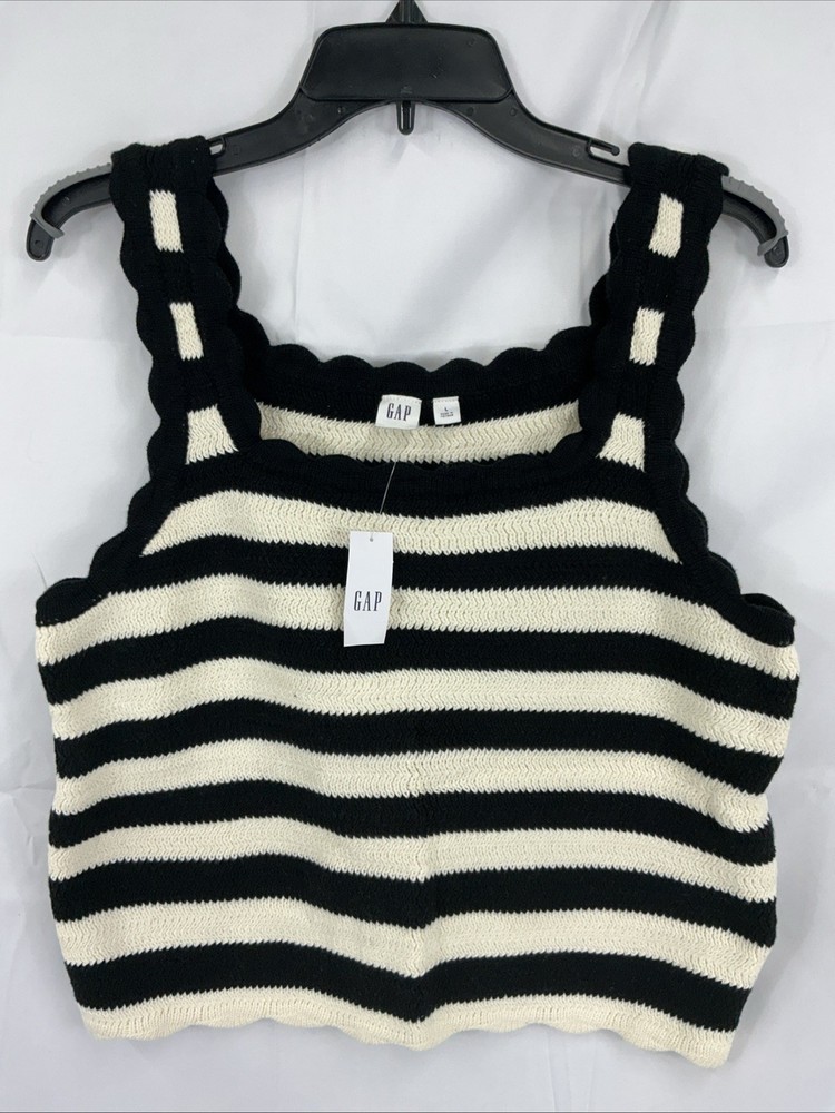 NWT GAP Womens Striped Knit Sweater Tank Top Large Black White Cotton Beachy