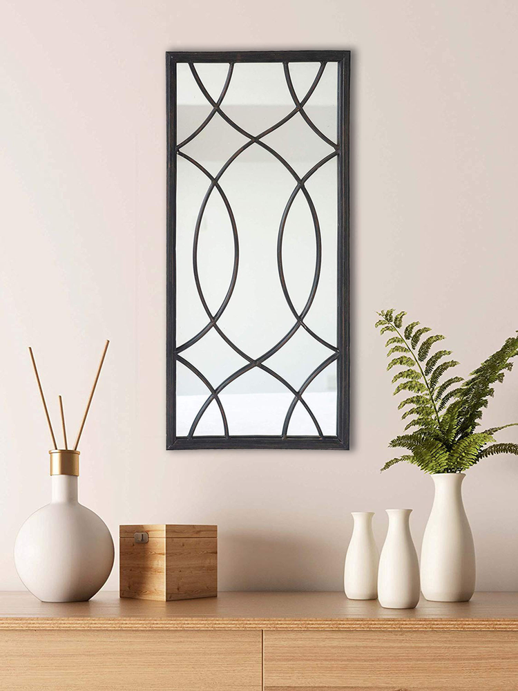 Metal Framed Windowpane Accent Wall Mirror|Rectangle Decorative Mirror|Farmhouse