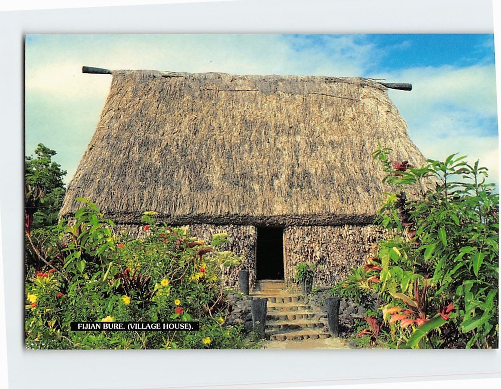 Postcard Fijian Bure Village House Fiji
