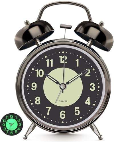 Loud Alarm Clock for Heavy Sleeper, Clocks for Bedroom, 4'' Battery Nickel