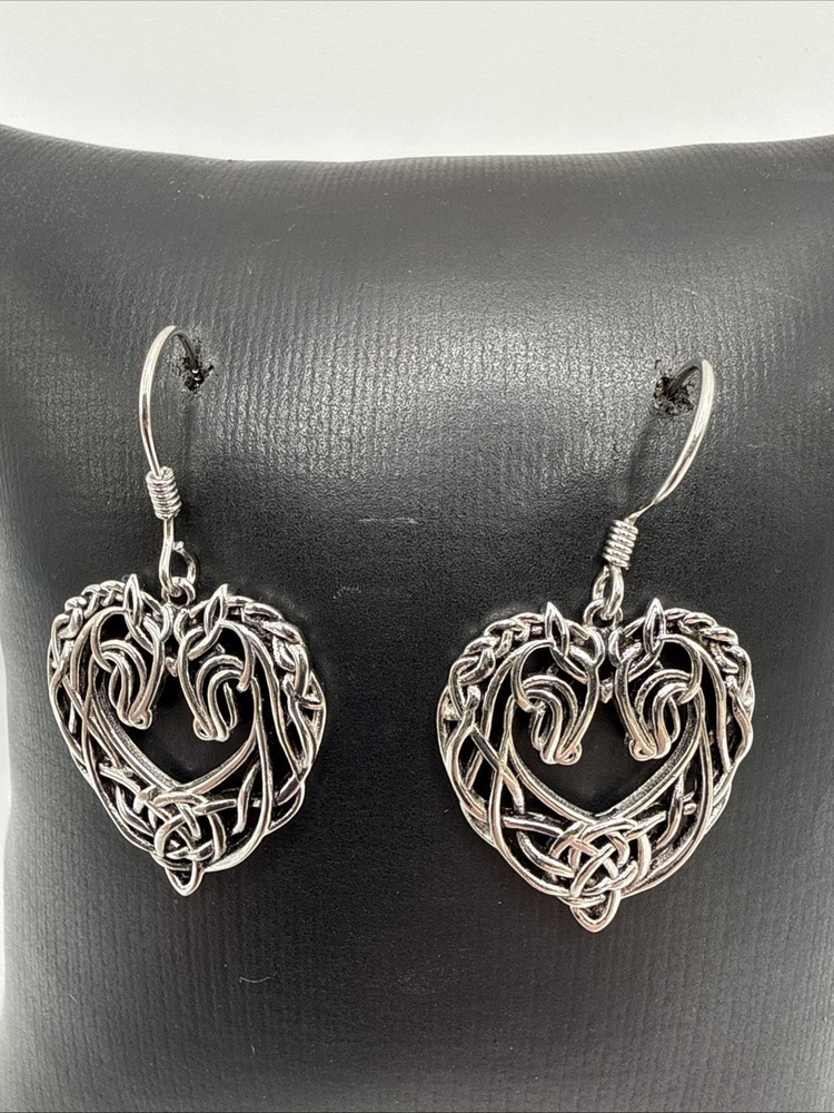 Vtg Sterling Silver Heart Open Heart Dangle Drop Earrings. 3.6 Grams.