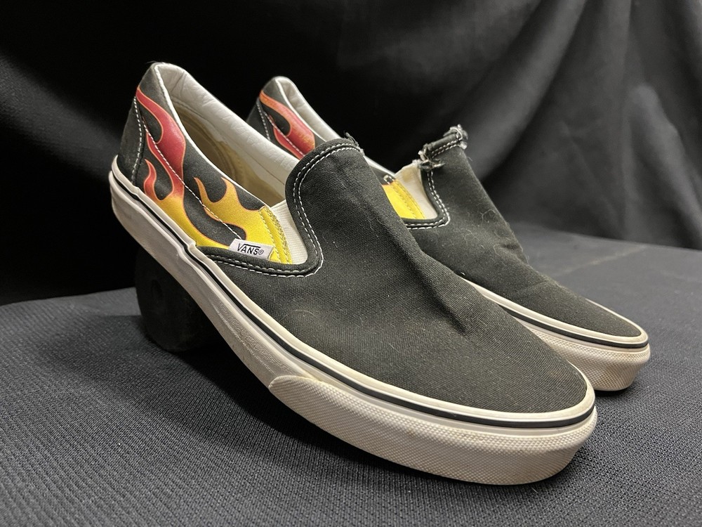 Vans Flame Classic Canvas Slip-On - Black/White/Color Flame Unisex M 10 UK 9