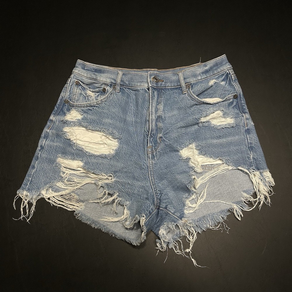 American Eagle Highest Rise 90s Boyfriend Shorts Women’s Size 10 Distressed Blue
