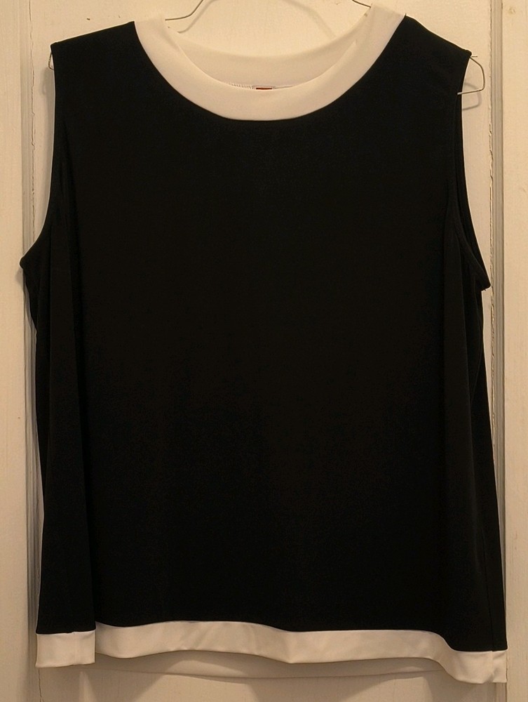 IC Collection Knit Blouse Black White Sleeveless Contrasting Trim Pullover XXL