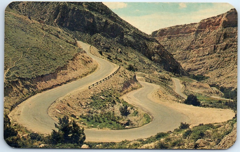 Switchbacks in Shell Canyon in Hwy. U. S. 14 over the Big Horn Mountains - WY
