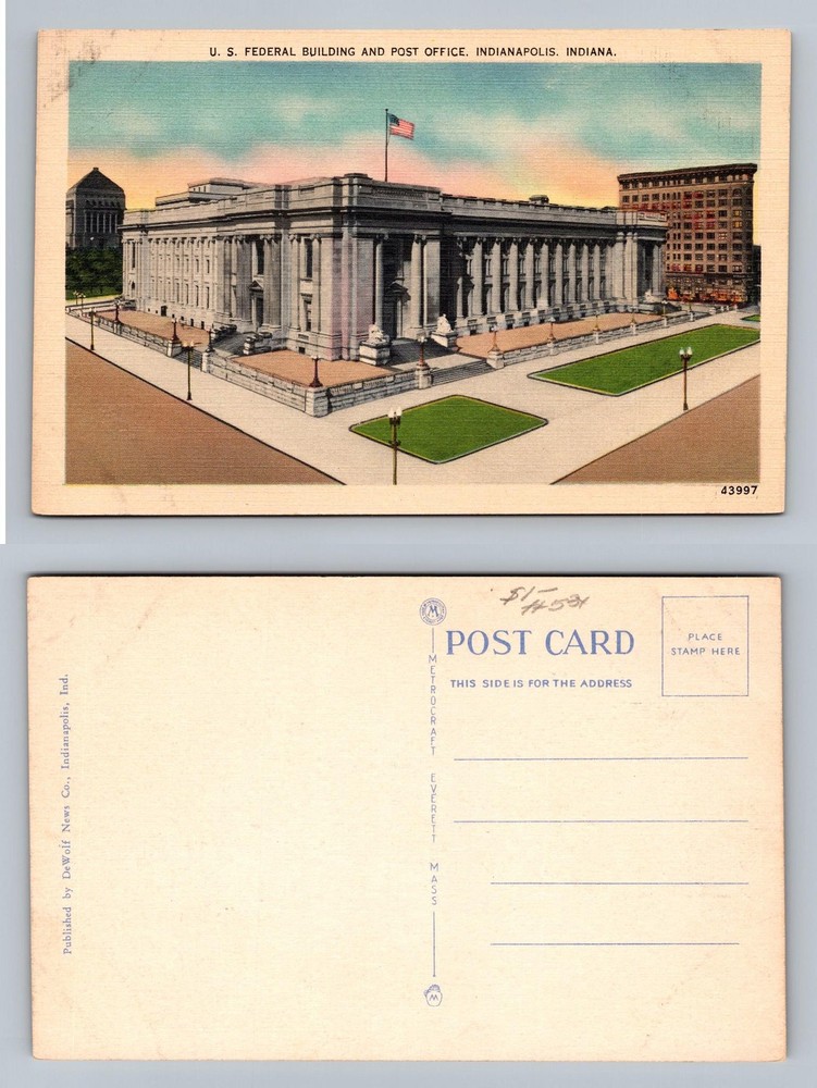 Indianapolis, IN-Indiana, US Federal Post Office Building View Vintage Postcard