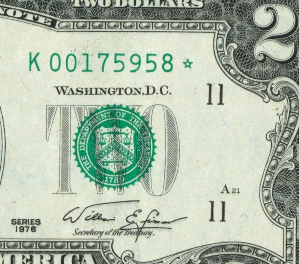 **STAR - 6 DIGIT** $2 1976 ((VF+)) Federal Reseve Note ** PAPER CURRENCY