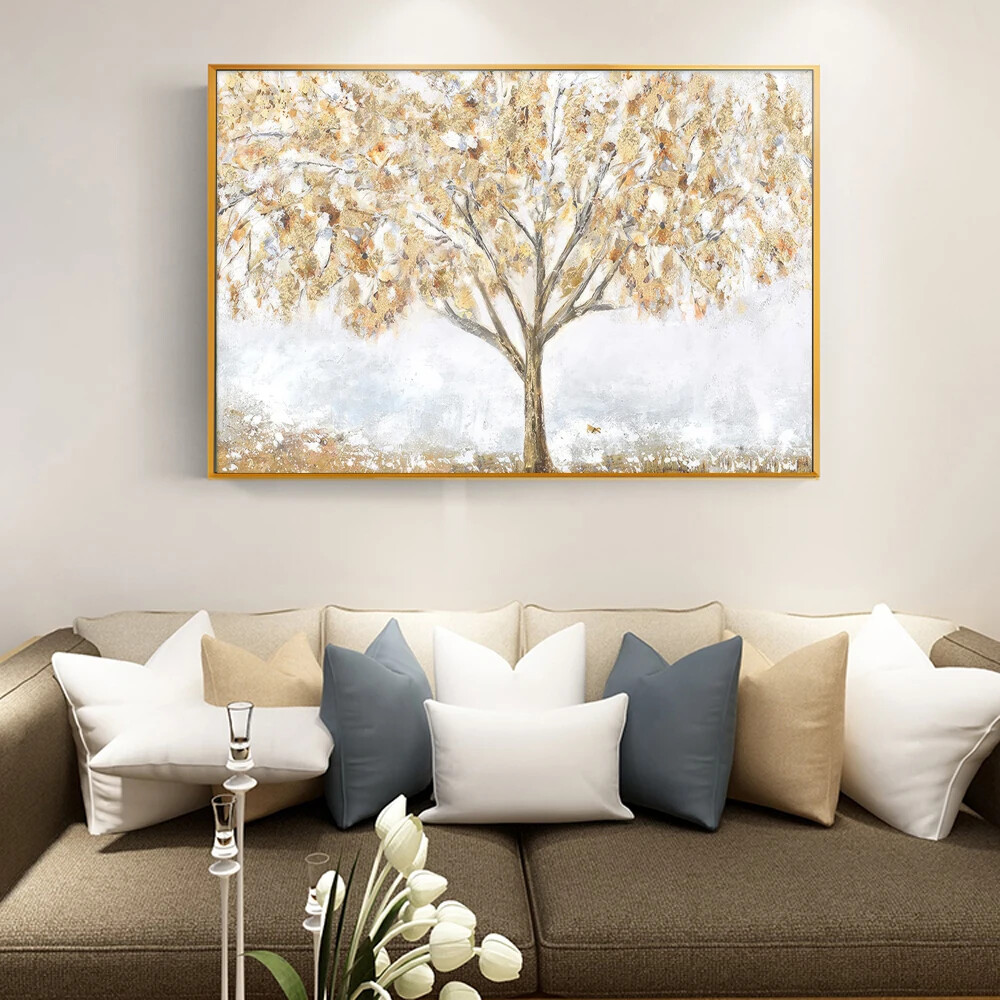 Golden Abstract Money Tree Canvas Painting Wall Art Posters and Prints Art Mural