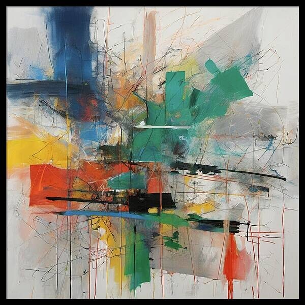 Abstract Expressionism Black Framed Fine Art XXL 120x120cm Wall Decor-image