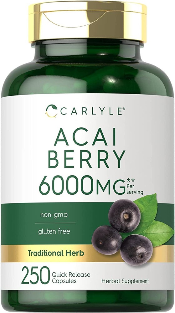 Acai Berry Capsules | 6000mg | 250 count | Non-GMO & Gluten Free | by Carlyle-image
