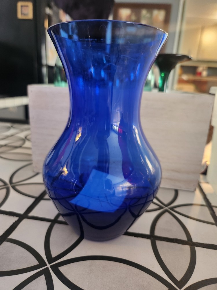 Blue Cobalt Glass Vase Decorative Solid Glossy Finish