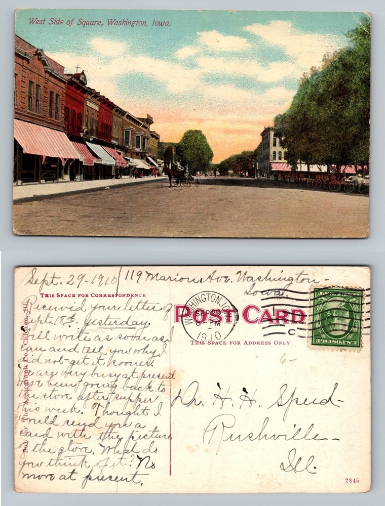 Washington, IA-Iowa, West Side of Square Storefronts Vintage c1910 Postcard