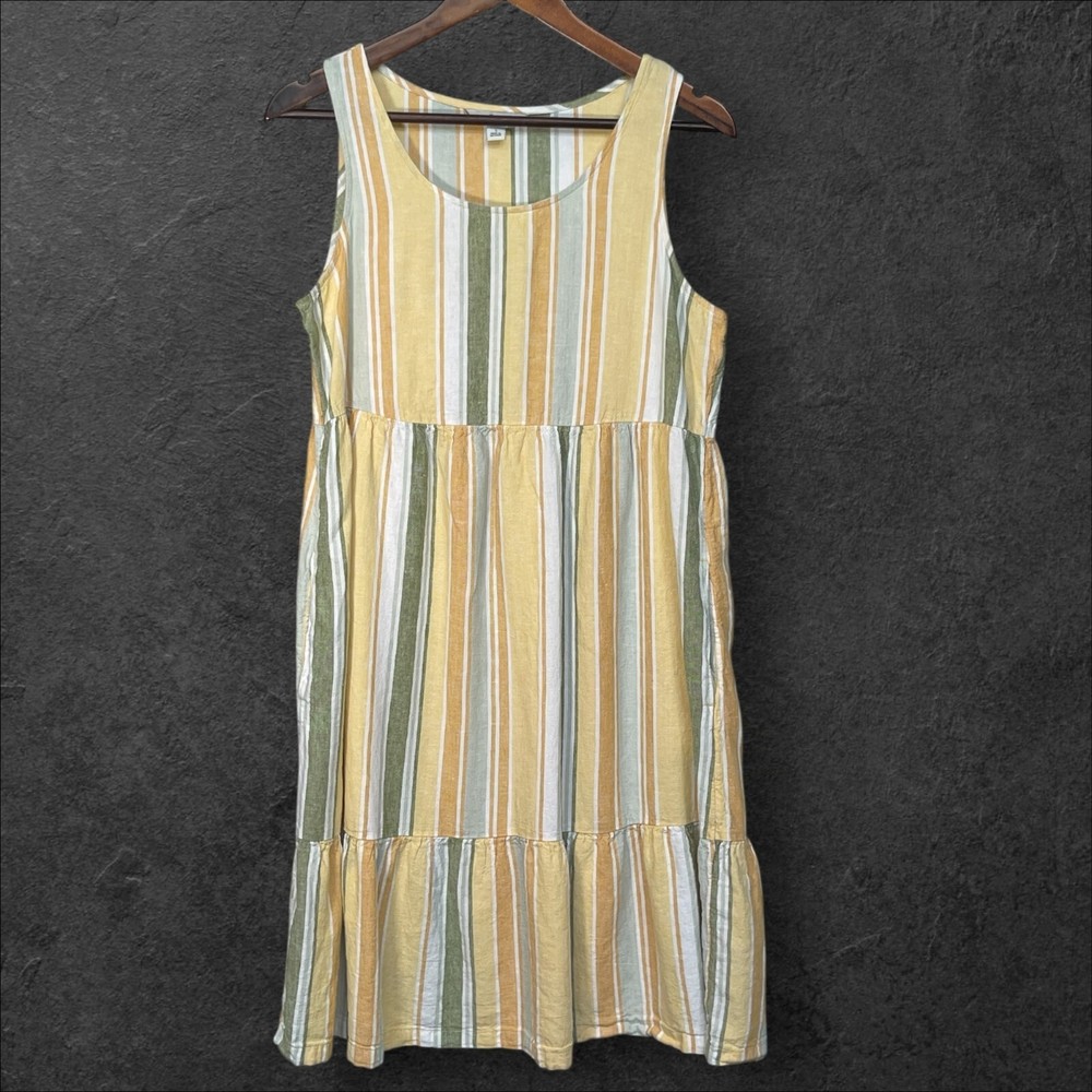 Croft & Barrow Sundress Women Size S Striped Linen Blend Tiered Pockets