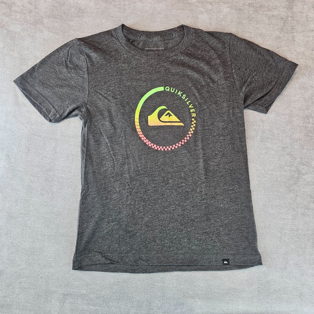 Quiksilver Boys Graphic T-Shirt Youth Large Gray w Ombre Cotton Crew Tee NEW