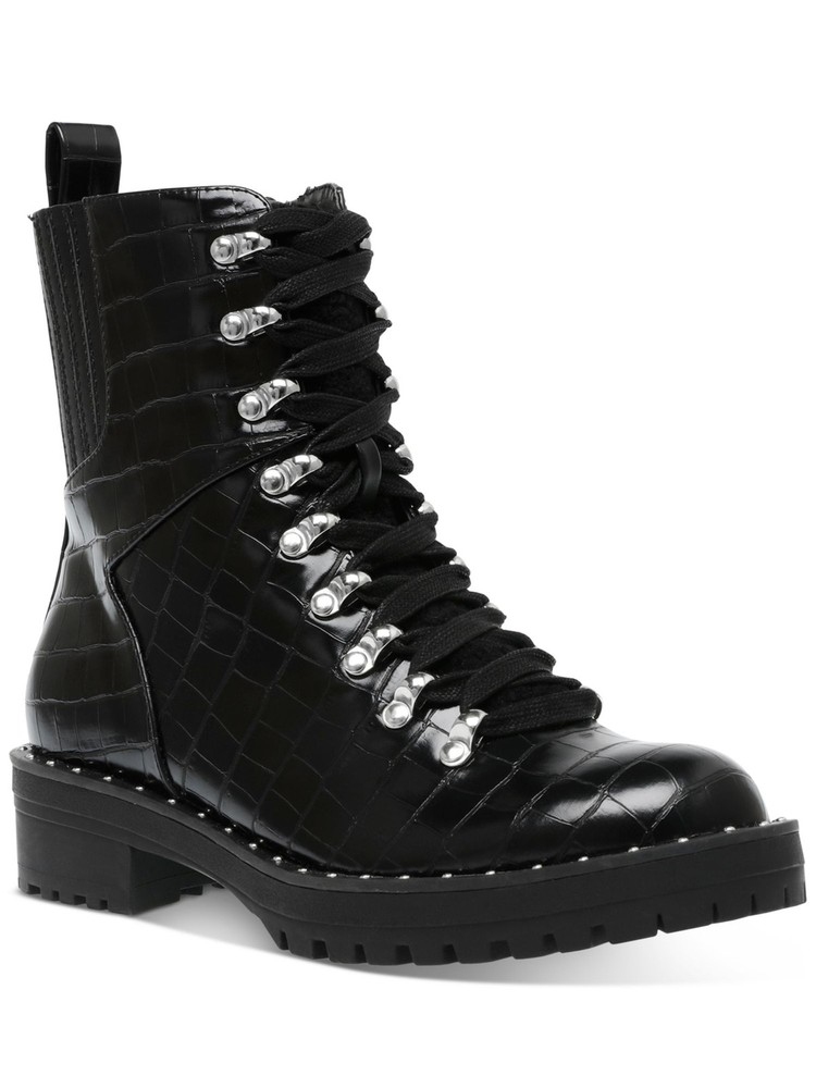 DV Dolce Vita Women's Black Croc Oderra Block Heel Hiking Boots Size 5.5