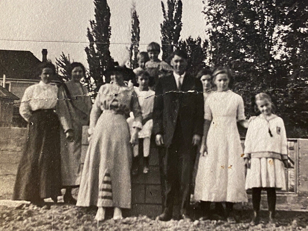 1910 Antique RPPC Family Portrait at Home Construction Site Real Photo Postcard