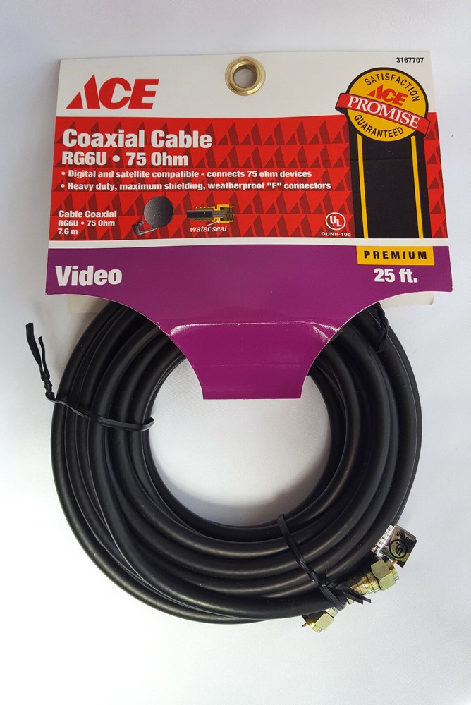 25ft ACE RG6U Heavy Duty Weatherproof Coaxial Cable for Video Satellite 75 Ohm-image