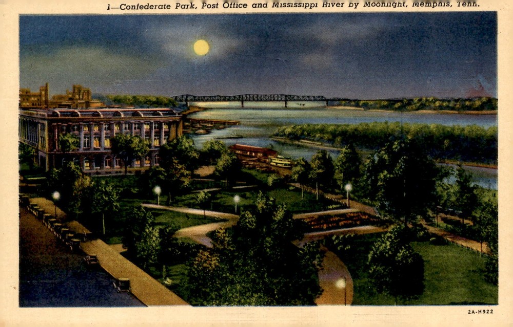Confederate Park, Mississippi River by Moonlight, Memphis, Tenn. Postcard