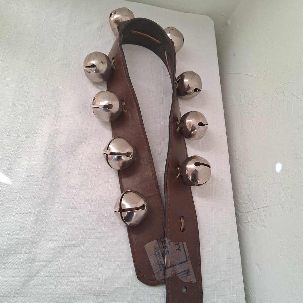 Leather Sleigh Bell Strap Brown/Silver Metal Jingle Bells Buckle Door Christmas
