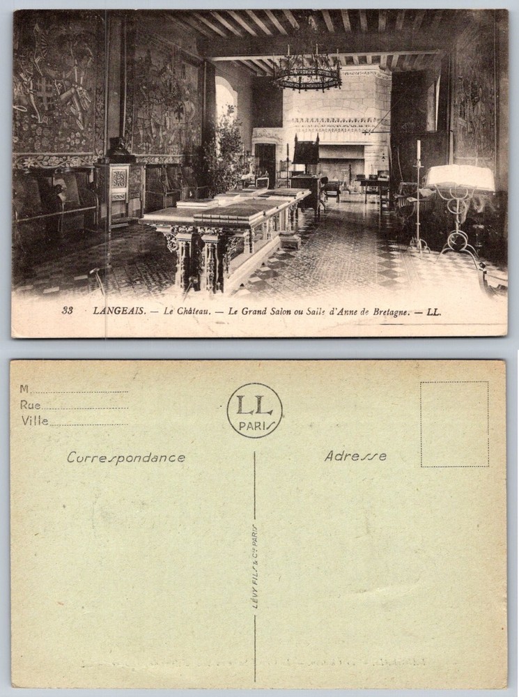 Chateau de Langeais Grand Salon Anne de Bretagne France Vintage Postcard LL