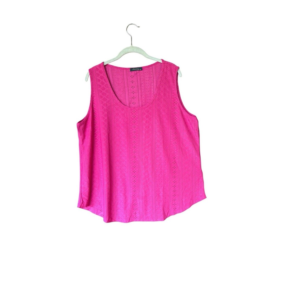 Hot Pink Sleeveless Tank Top Eyelet Details Casual Summer