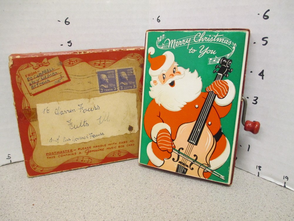 Mattel Santa Claus 1950s talking crank musical greeting card toy BOXED Barker