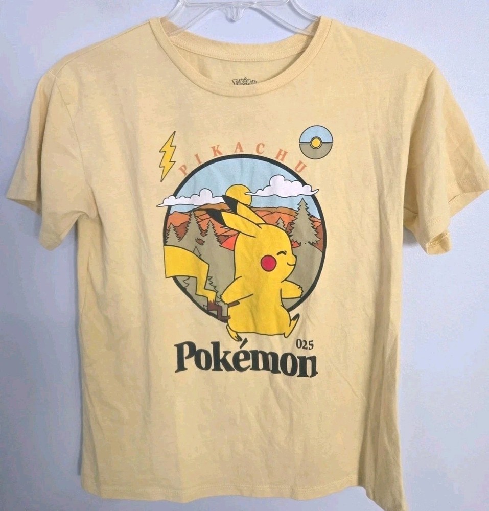 Pokemon Pikachu Graphic T Shirt Youth Large 10-12 Yellow Nintendo Anime Kids Tee