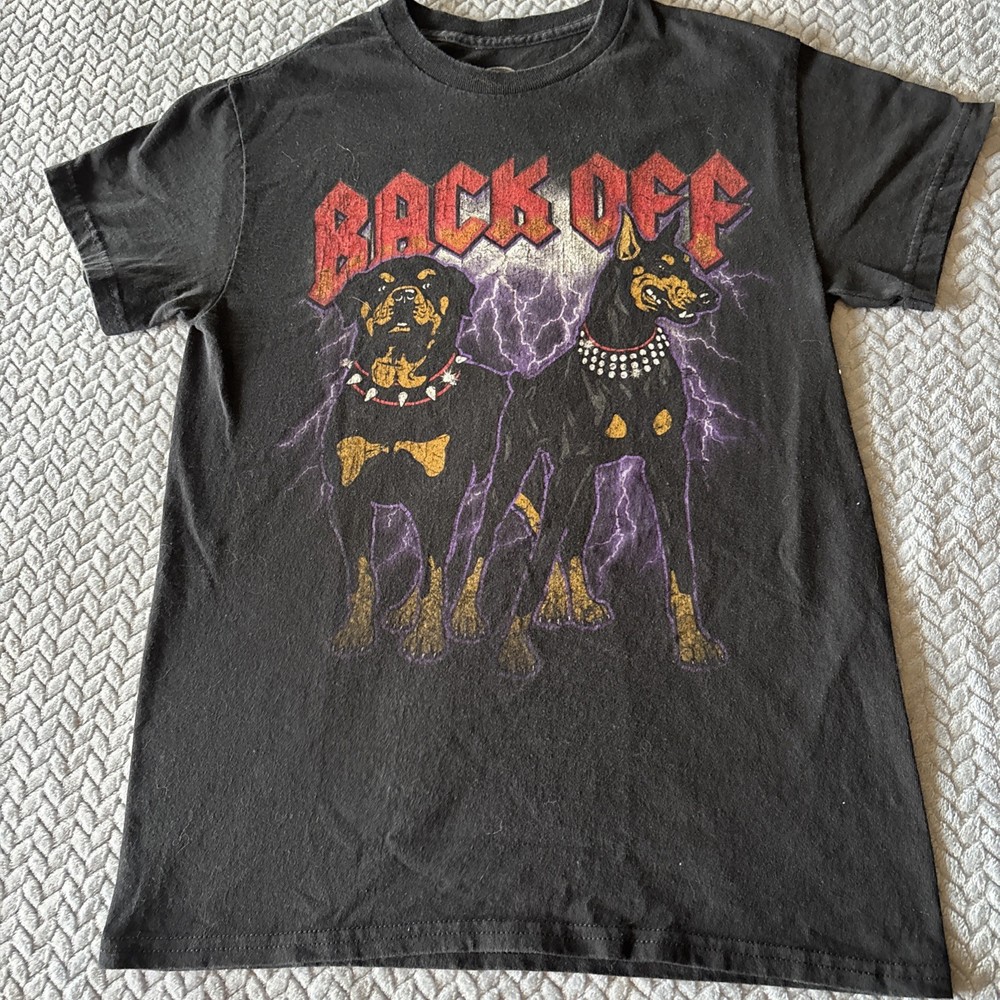 Back Off Doberman Rottweiler Graphic T-Shirt Black Lightning Dog Tee Size S