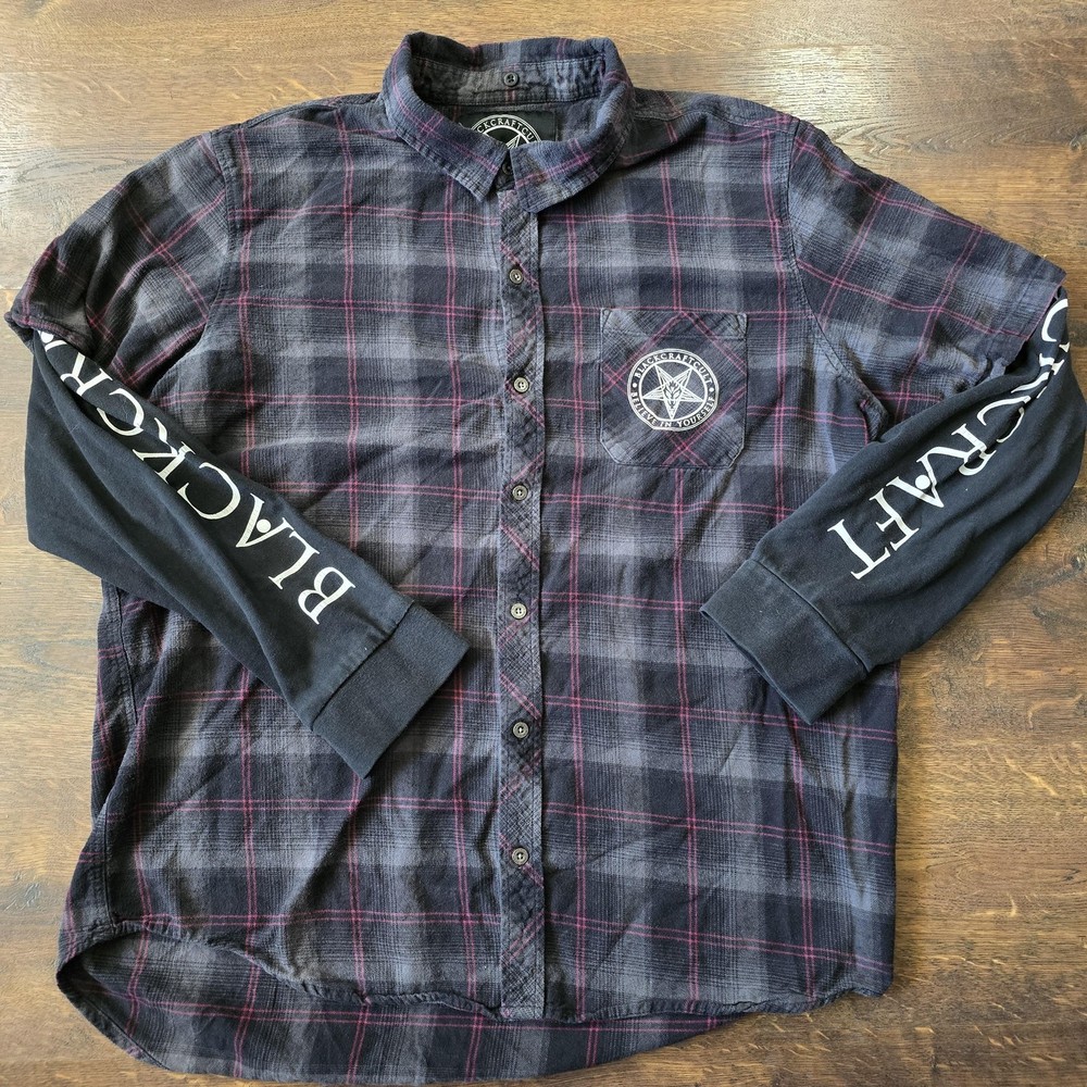 Blackcraft Cult Shirt Mens XL Black Plaid Flannel Button Up Long Sleeve Gothic