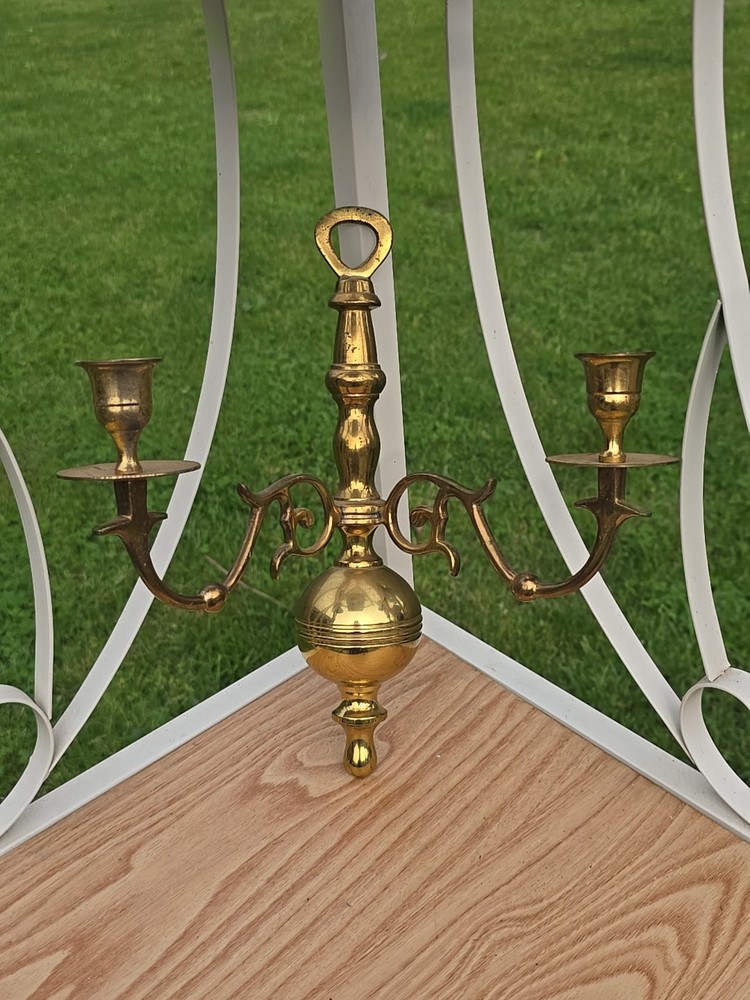 Vtg. Brass Double Wall Candle Holder Chandelier Cottagecore Vintage
