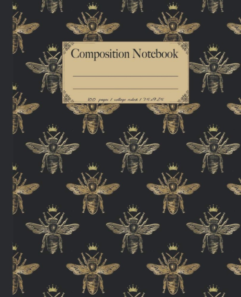 Composition Notebook: College ruled bee notebook. Vintage bumblebee honeycomb li