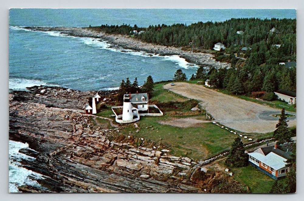 Pemaquid Lighthouse Maine Aerial View Postcard Harris-Owen-Art Color Lyman Owen