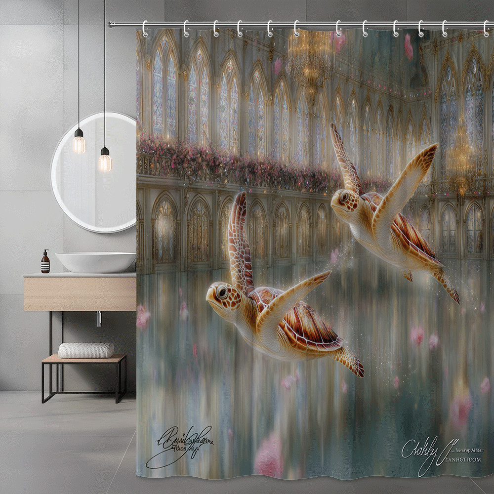 Sea Turtle Shower Curtain Gothic Cathedral Floral Print