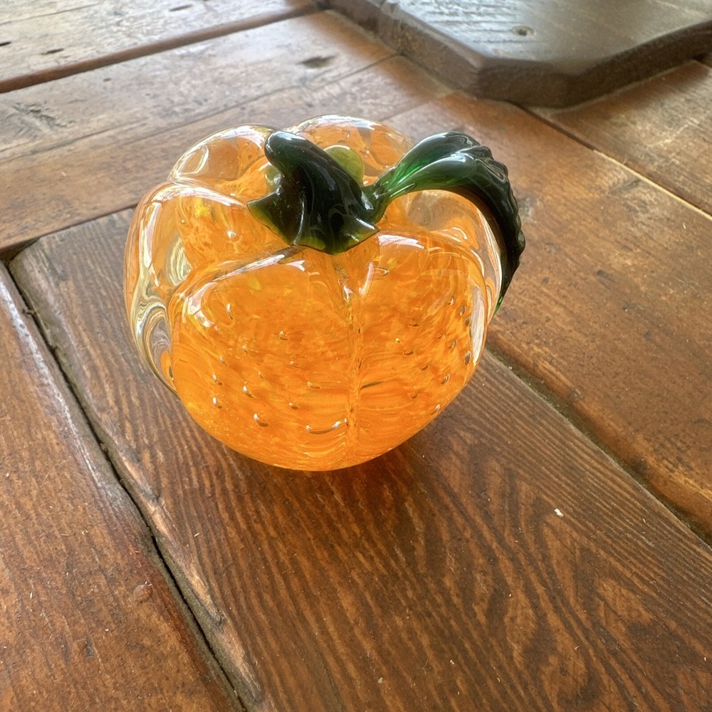 Lenox Art Glass Fruit Pumpkin Paperweight Orange