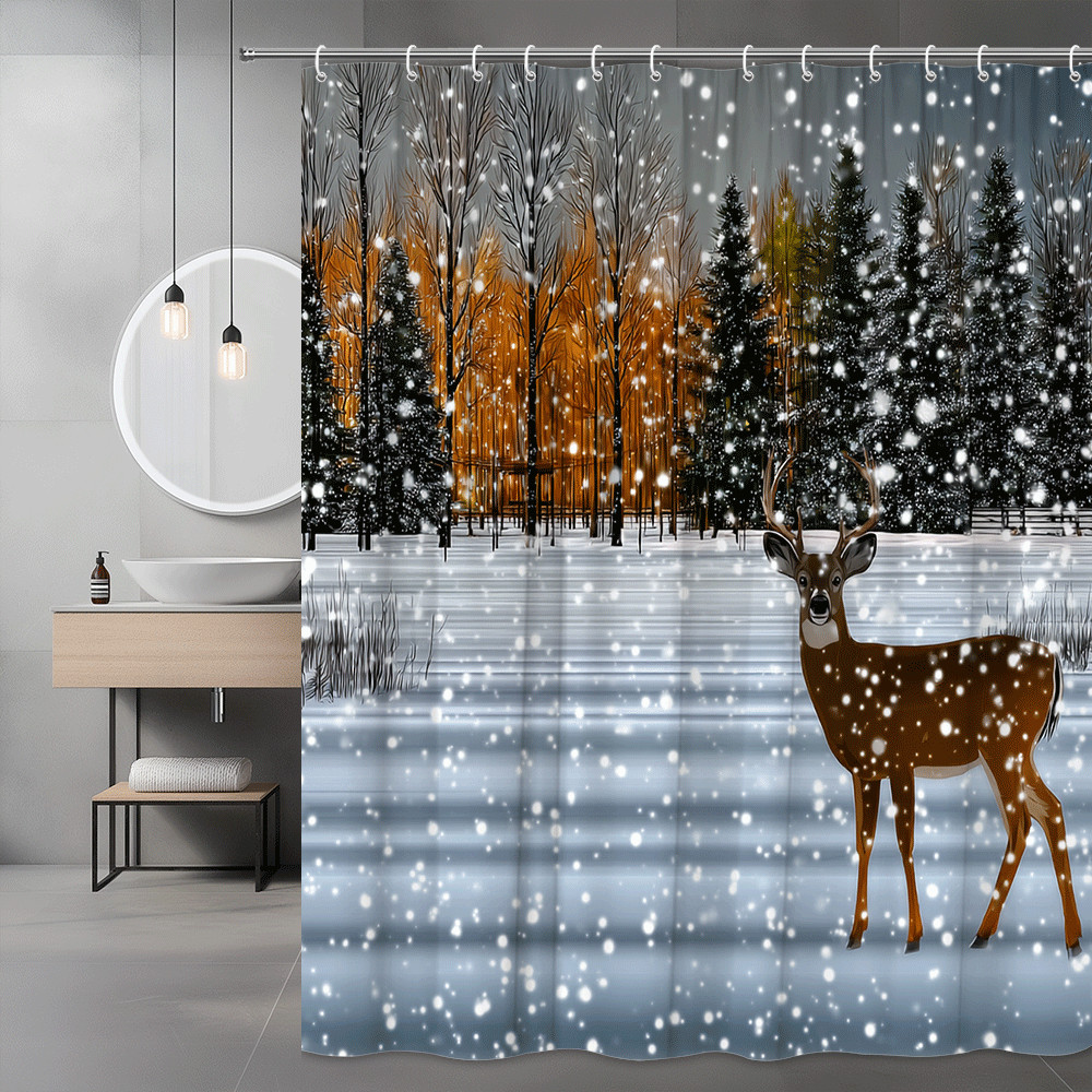 Winter Deer Forest Shower Curtain Snowy Landscape