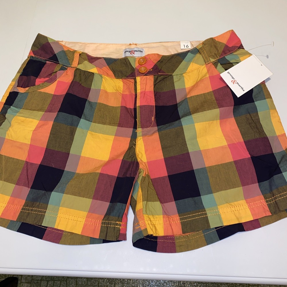 GEORGE & MARTHA Size 16 Plaid Cotton Shorts New