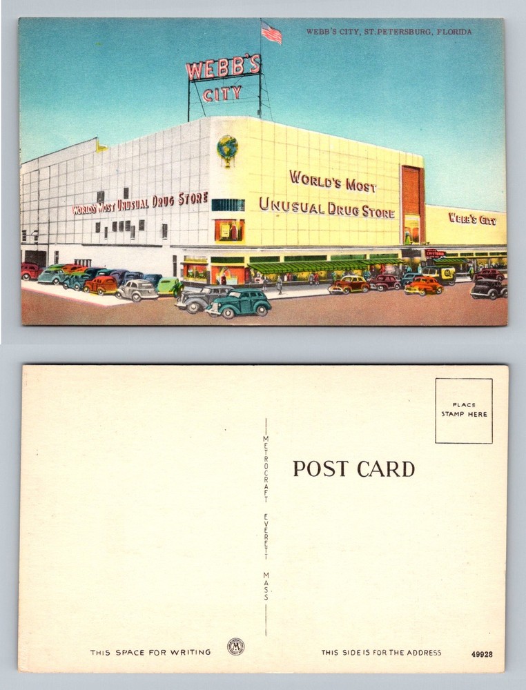 St Petersburg, FL-Florida, Webb’s City Unusual Drug Store Vintage Postcard