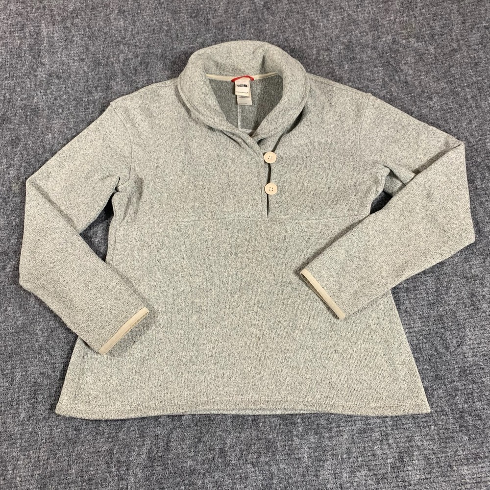 The North Face Sweater Womens Large Gray Henley Cowl Neck Fleece Outdoors Hiking