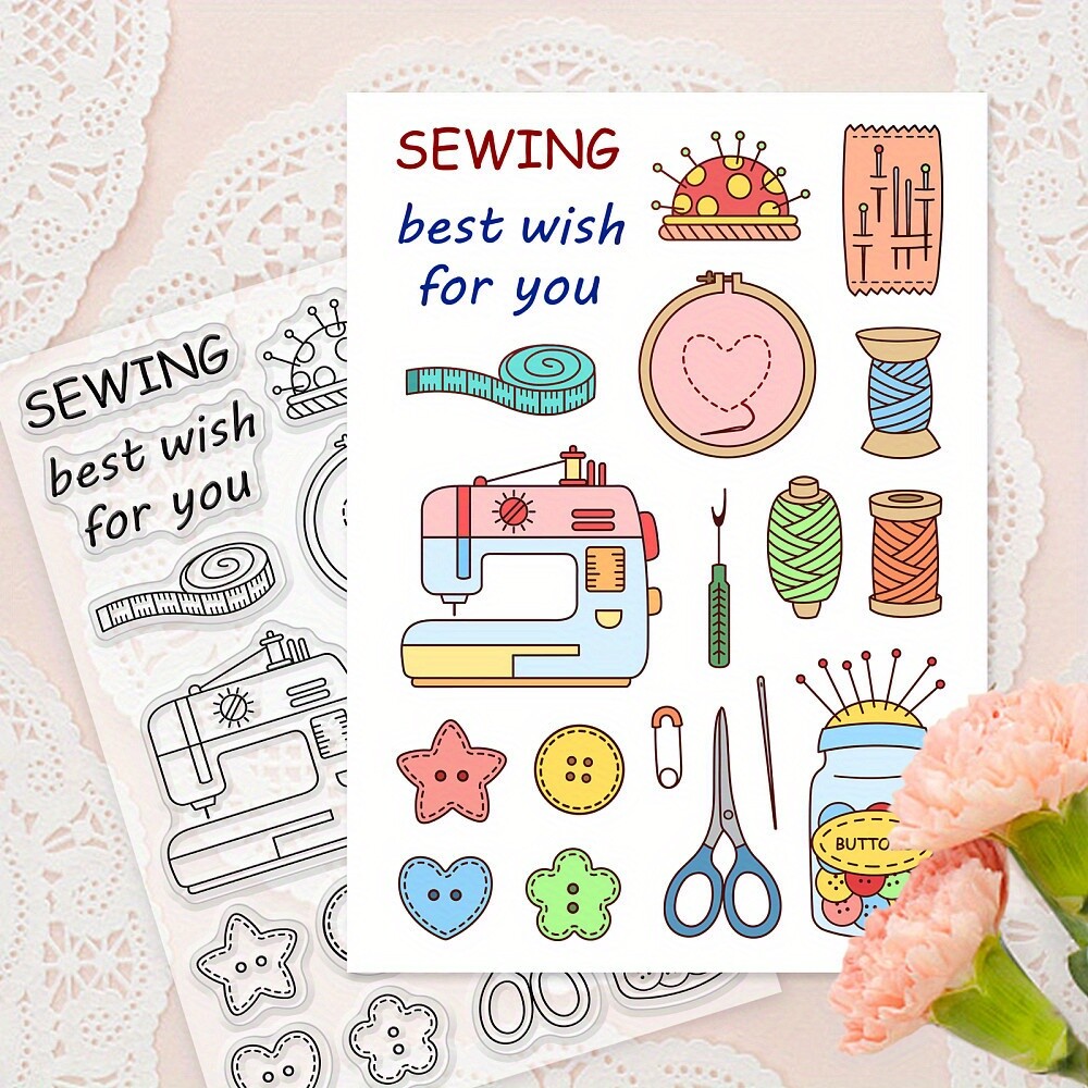 1sheet Sewing Clear Stamps Clothes Sewing Tools Silicone Clear Stamp Seals