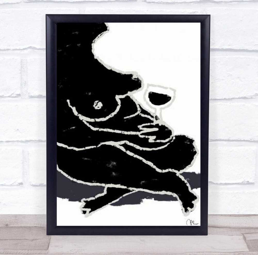 A Break Woman Wine Relax Self-Care Illustration Wall Art Print