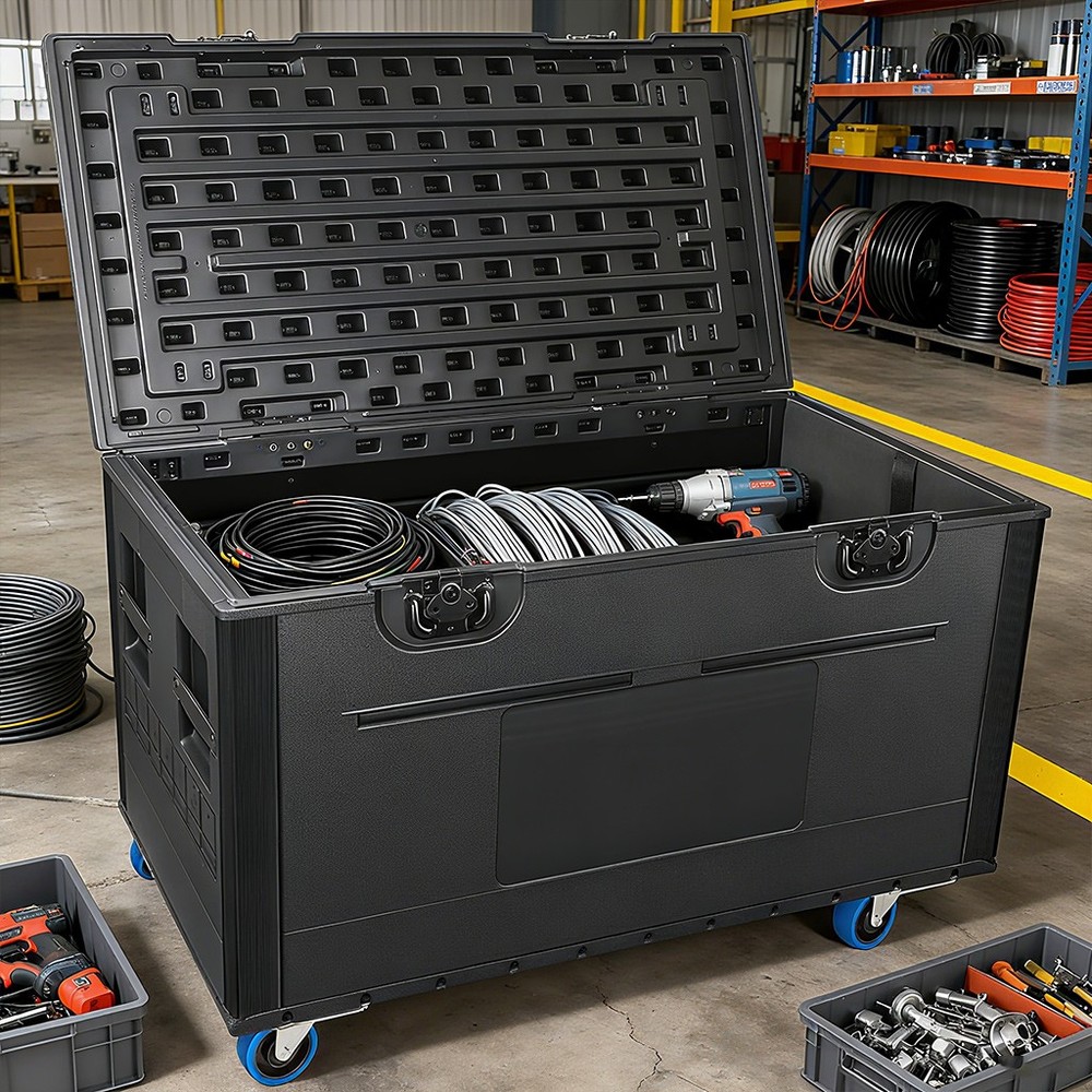 ATA Cable Trunk Road Case Utility Road Trunk Flight Case w/ Wheels for Transport